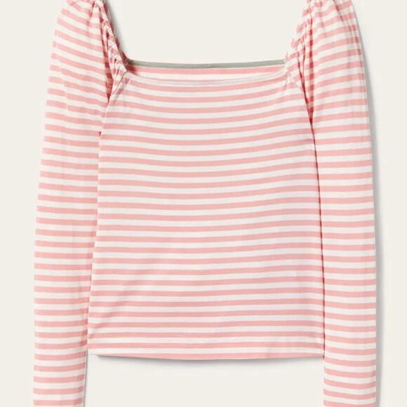 Boden | Square Neck Jersey Long Sleeve Stripe Pink White Size 16/18 - Picture 2 of 10